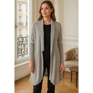 Sundance Open Front Duster Cardigan Sweater Womens Medium Gray Chunky Cable Knit